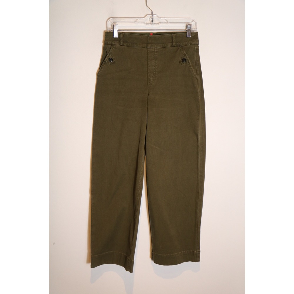 Spanx Stretch Twill Cropped Wide Leg Pant Womens Medium Green Pull On High Rise